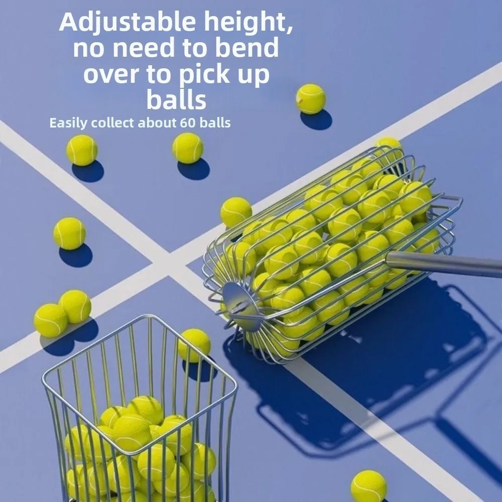 Stainless Steel Tennis Ball Picker Efficient Large Capacity Rolling Ball Picker Ergonomic Handle Portable Ball Retriever Tool