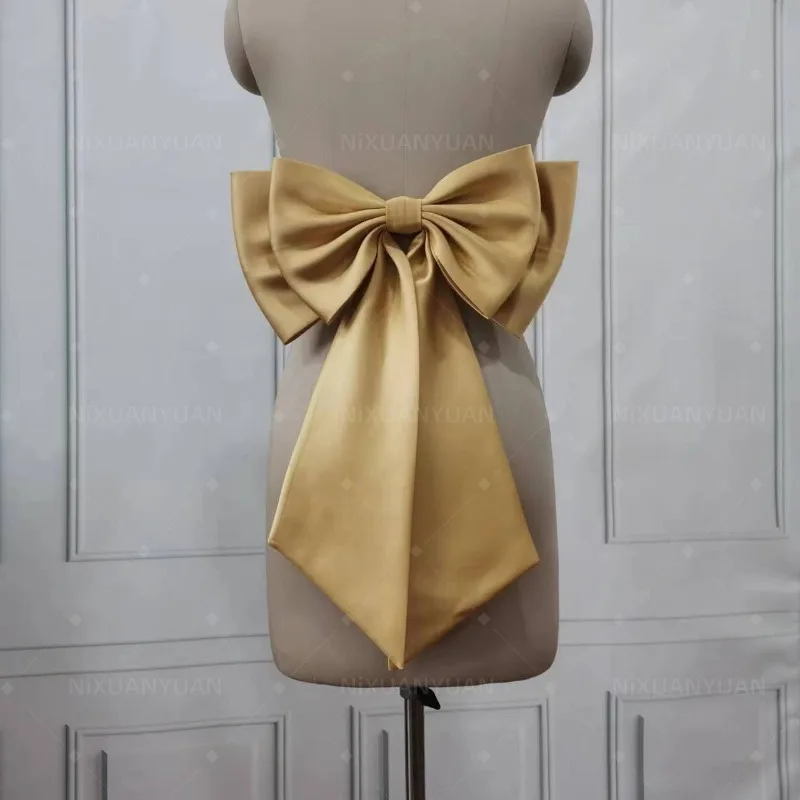 Wholesale Gold Satin Bow Wedding Dress Belt Ribbons Bridal Detachable Knots Ladies Knots Weddving Accessories