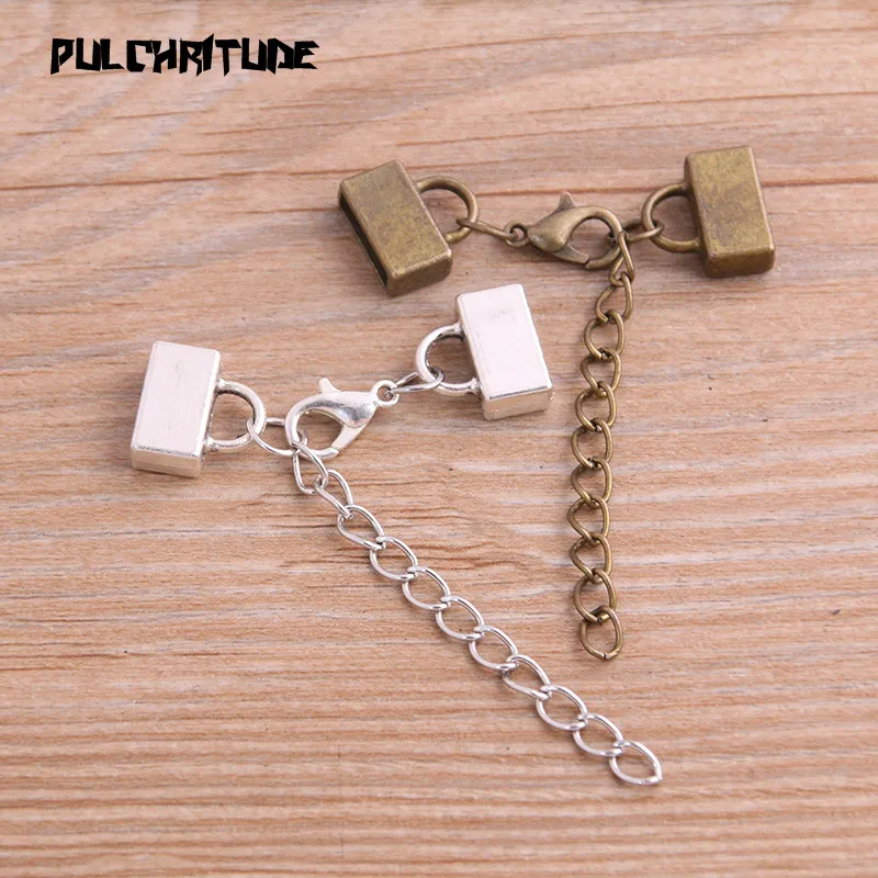 4pair Two Color Blank Cabochon Lobster Clasp + Extension Chain Setting Diy Bracelet Making Supplies For 10mm Leather