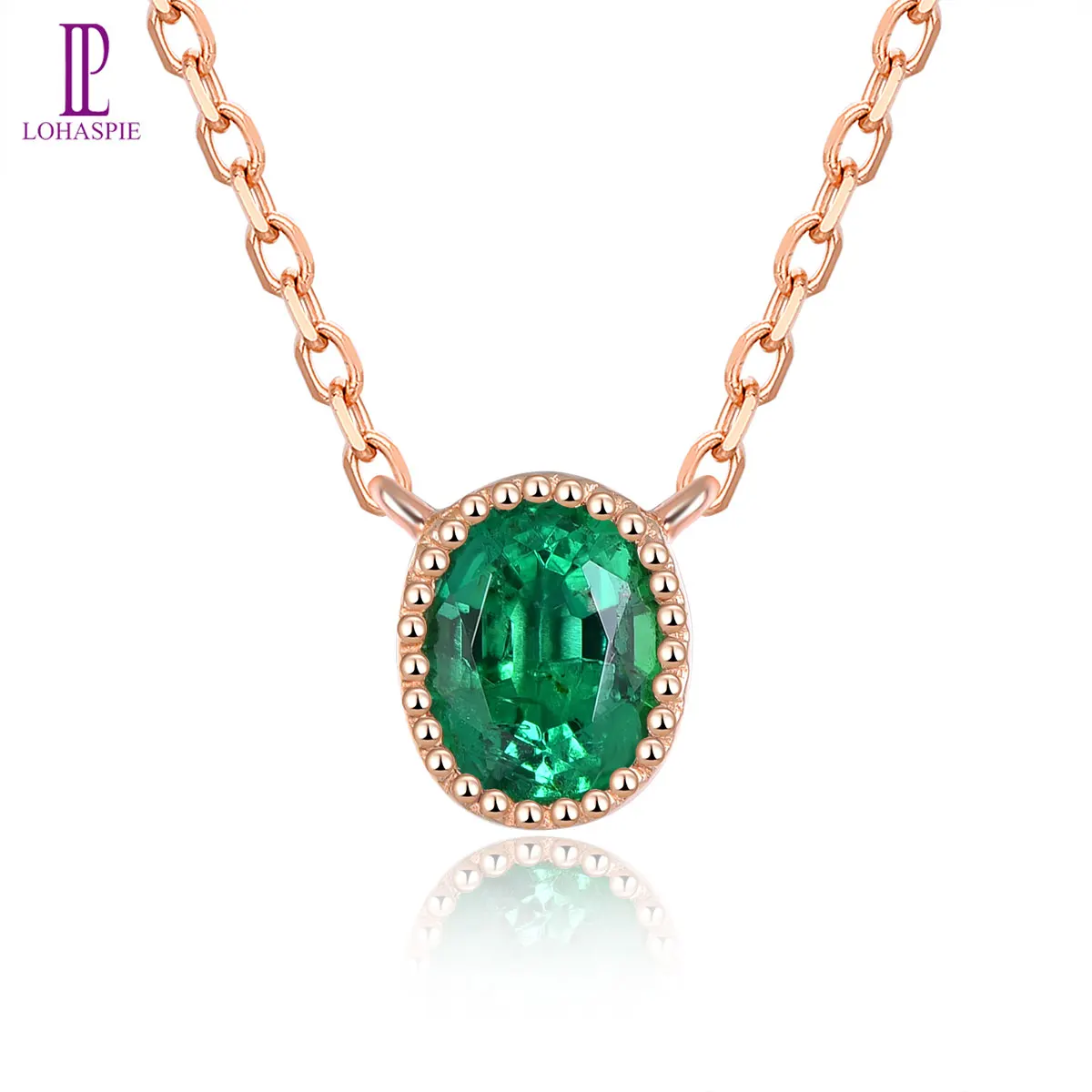 Lohaspie Natural Emerald 14K Rose Gold Pendant 0.35 Carat Genuine Gemstone Simple Style Fine Jewelry for Birthday Gift