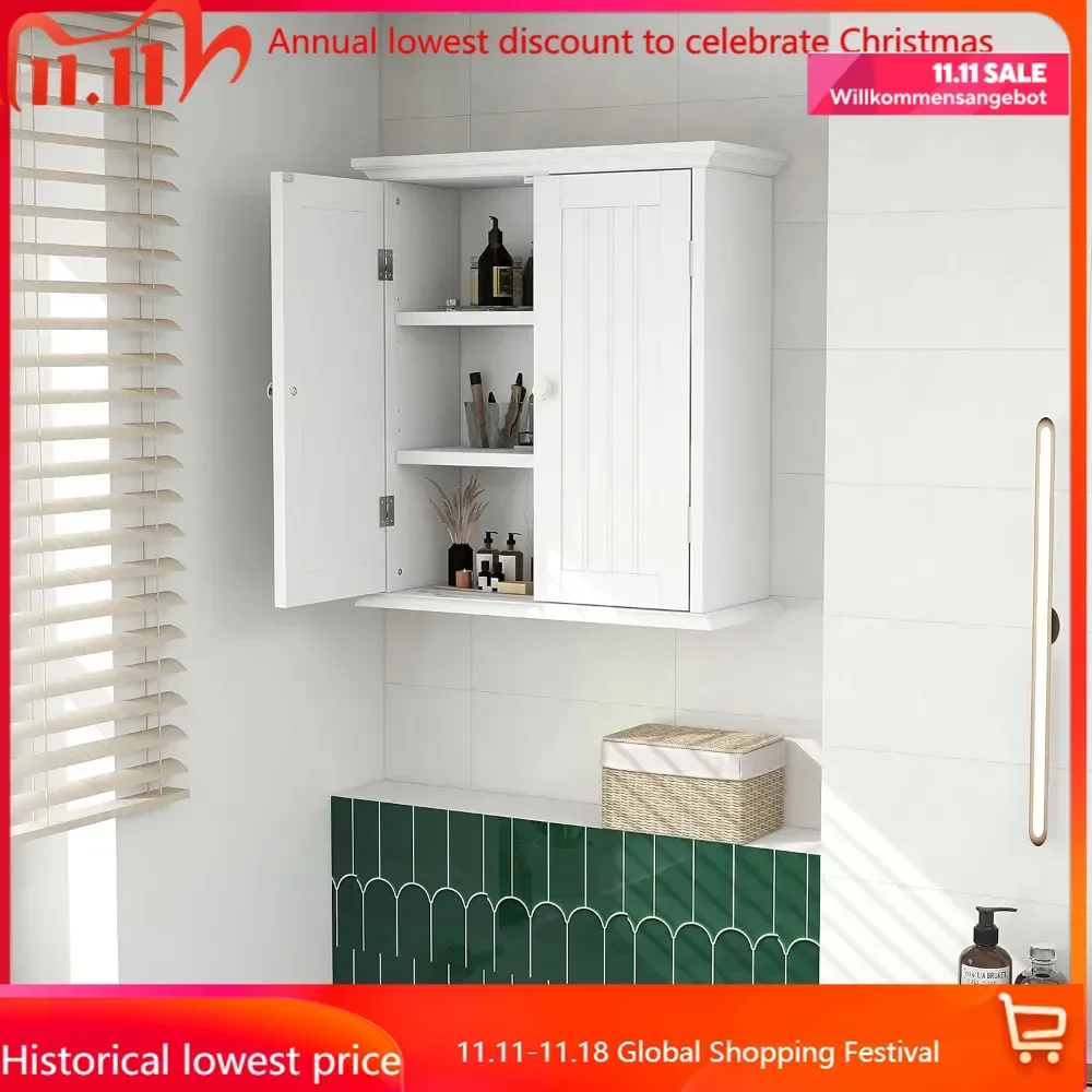 

Bathroom Wall Cabinet, Over The Toilet Space Saver Storage Cabinet, Medicine Cabinet with 2 Door and Adjustable Shelves