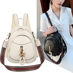 Elegant Solid Colour Soft PU Leather Backpacks For Women Luxury pearl Beading Female Small Backpack Utility Shoulder Bag 2024