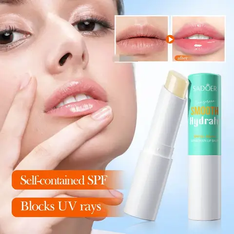 SADOER Spf 15+ 립 썬스크린 솔라 블로커 립 밤 모이스춰라이징 페이드 립 라인 립 스킨 케어용 영양 하이드레이팅 립스틱