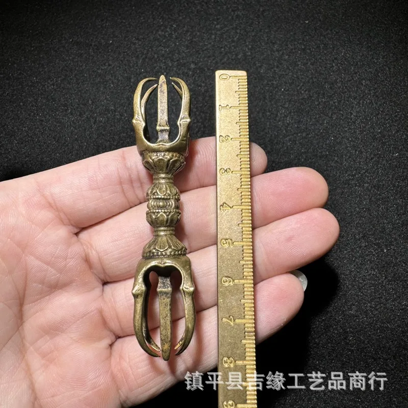 Tibetan Style Brass Five-Pronged Vajra Ornament Antique Puba Pestle Handheld Play Piece