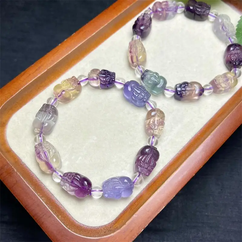 15MM Natural Fluorite Pixiu Bracelet Women Fashion Reiki Healing Energy Gemstone Bangles Wrist Jewelry 1PCS