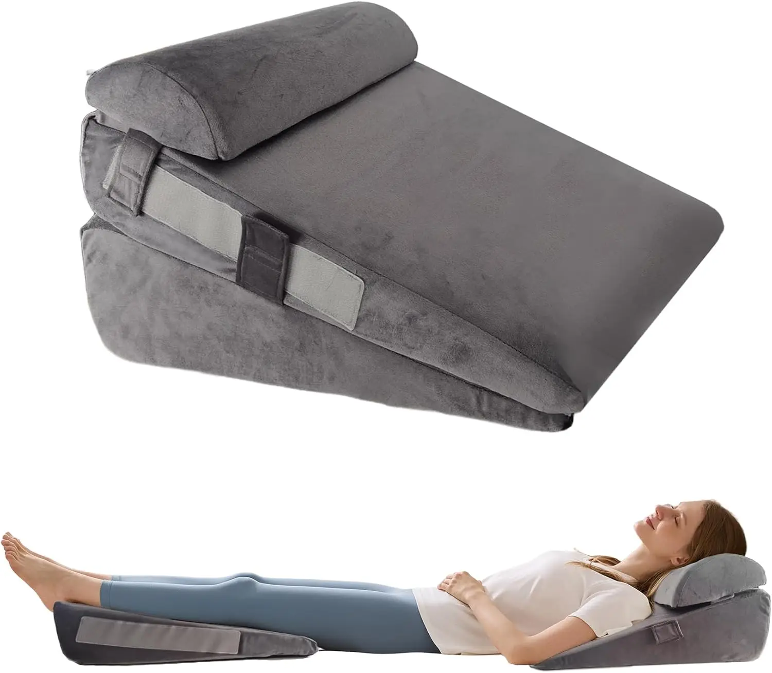 

3-Piece Adjustable Wedge Pillow Set for Post-Surgery Recovery, Acid Reflux Relief, and Pain Management in Grey