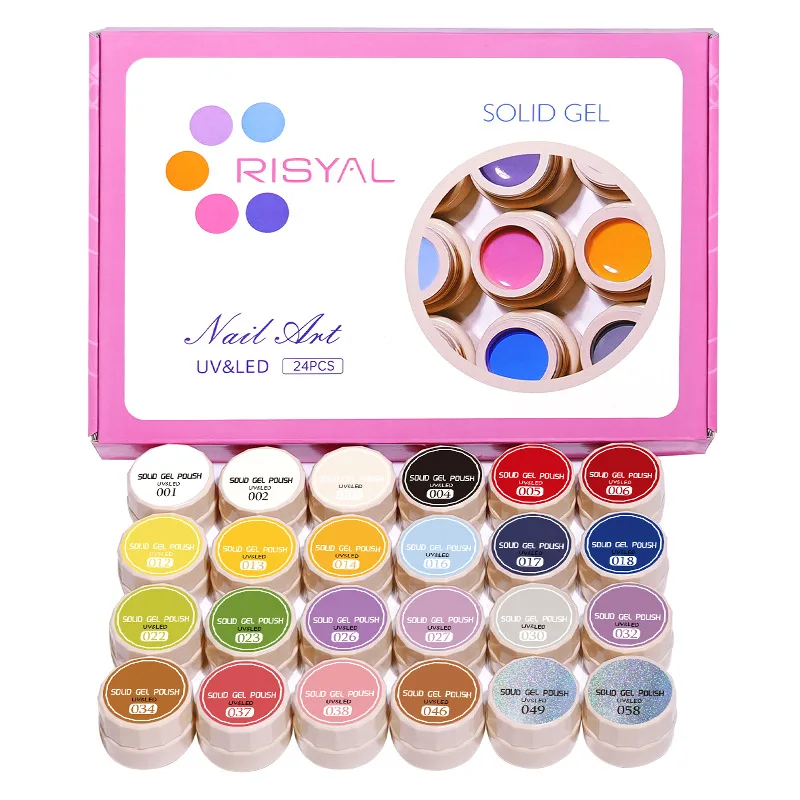 Cream solid gel nail art kit 24 bottles ice clear color candy color solid nail gel wholesale