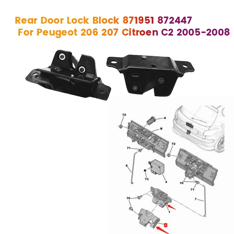 1Set Car Rear Door Lock+Block 871951 8724C0 872447 For Peugeot 206 207 Citroen C2 2005-2008 Back Luggage Block Latch