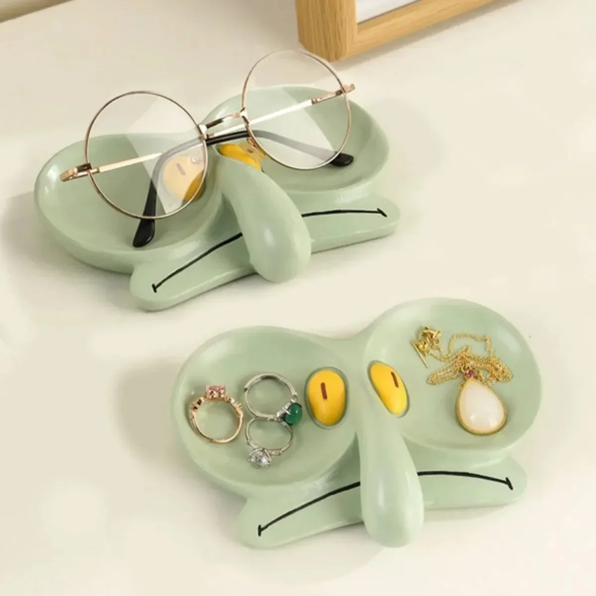 Jewelry Tray Squidward Inspired Eyeglass Tray Desktop Jewelry Storage Organizer Resin Eyeglasses Storage Shelf Desk Decoration