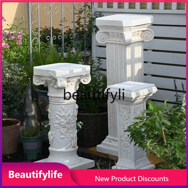 

Y44 European Retro Roman Column Flower Pot Ornament Base Flower Stand Sculpture Antique Outdoor Column French Style