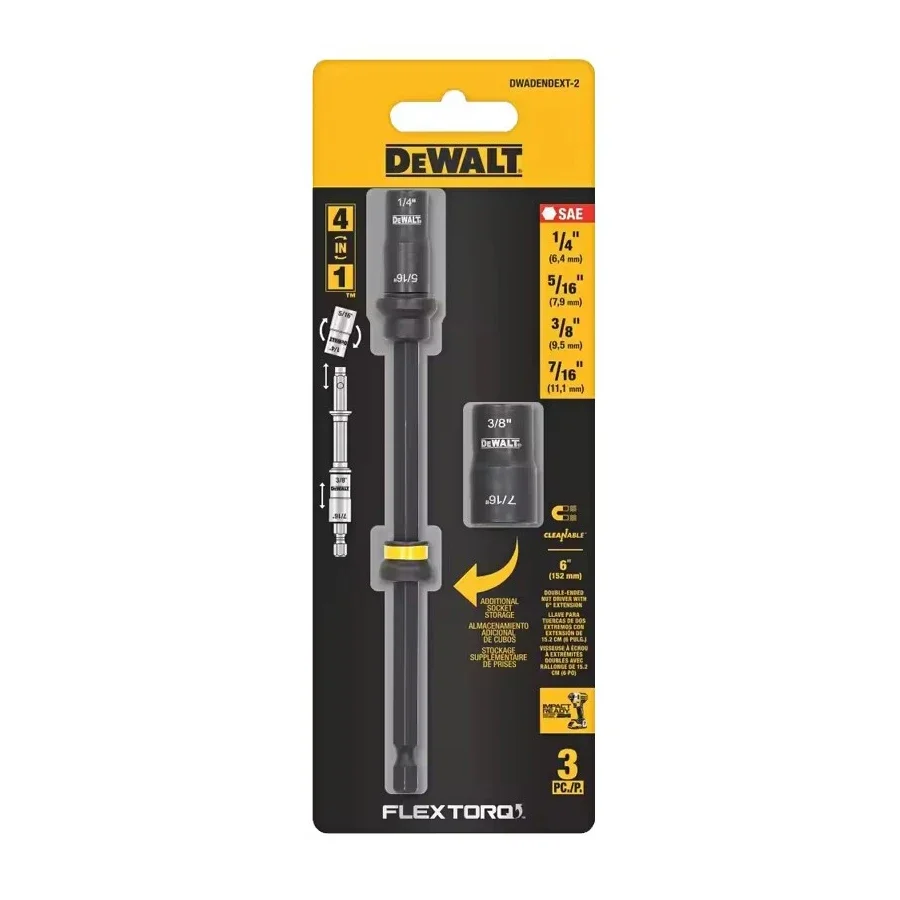DEWALT 4-in-1 المقبس وتمديد المقبس كم مغناطيسي مزدوج الأطراف مع محركات صامولة قضيب تمديد 152 مم رقم DWADENDEXT-2