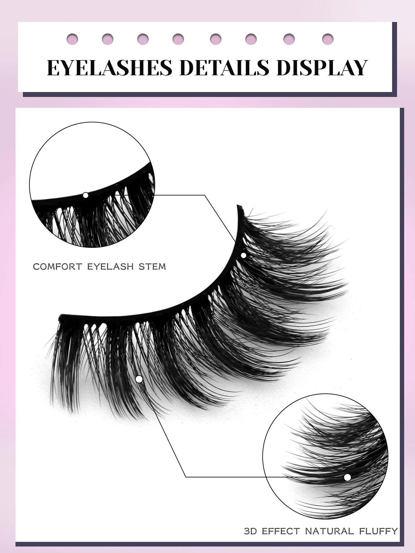 3D Natural False Lashes, Cat Eye, 6 Pairs