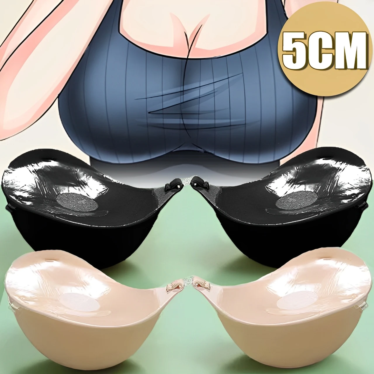 Sujetador adhesivo transpirable grueso de 5cm para mujer, cinta para pezones de silicona, sujetador de realce frontal, pegatina Invisible reutilizable sin tirantes para el pecho