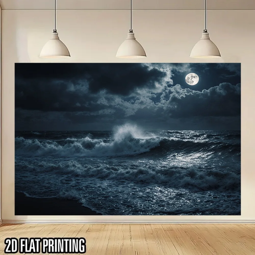 Banner plano 2D, 1 unidad de ondas y relámpagos en una tormenta con impresión UV: diseño dramático de ondas oceánicas y tormenta, poliéster para interiores/exteriores