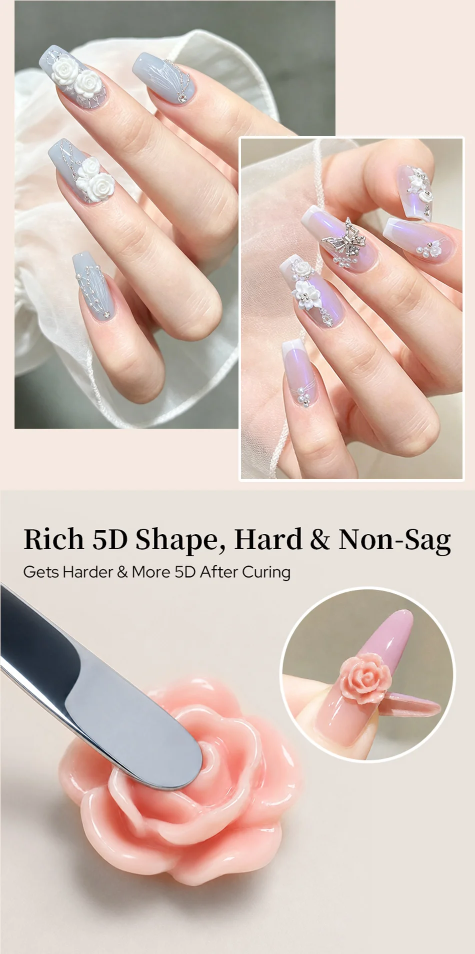 BORN PRETTY 5ml Weißes 5D Modelliergel Klar Perlweiß Nicht-Klebend Anti-Absacken Hohe Plastizität Für Nagelmodellierung Schnitzerei DIY – Detail 4