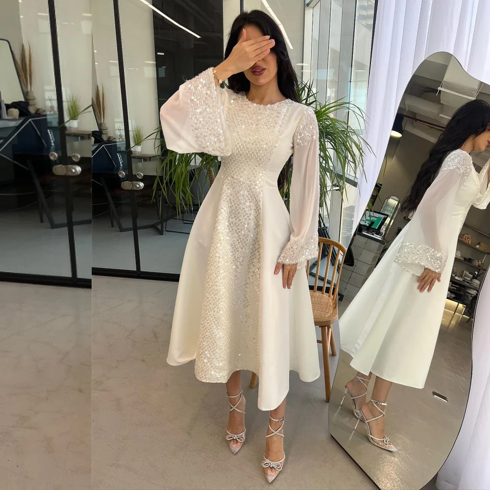 Prom Dress Jersey Draped Sequined Ruffles Engagement A-line O-Neck Bespoke Occasion Gown Midi Dresses Evening Saudi Arabia