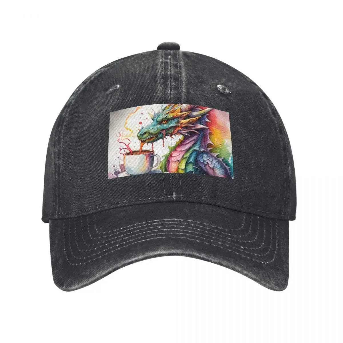 Watercolor Dragon with his Morning Coffee Baseball Cap Thermal Visor Cosplay Fishing cap |-F-| Golf Men Women's