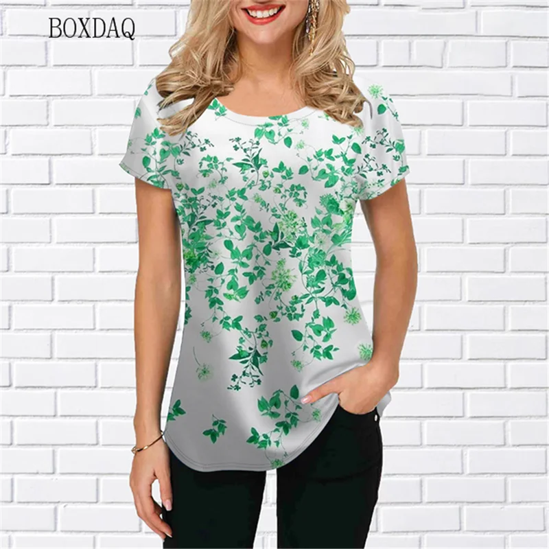 Plant&Flowers Women T-shirts Short Sleeve Round-Neck Casual Female Oversized T Shirt 3D Floral Printed Street Ladies Tops Tees