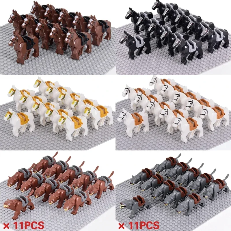 Medieval Military Sets Cavalry Figures War Horse Animals Building Blocks Parts Knight Weapons Accessories Toys for kids gifts