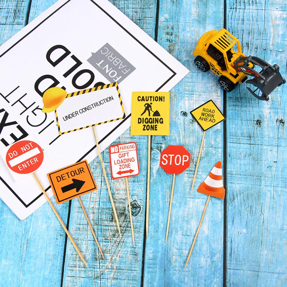 15Pcs Construction Vehicle Cake Toppers Food Grade Paper Cupcake Decorations Birthday Party Baby Shower Garden Event Dessert