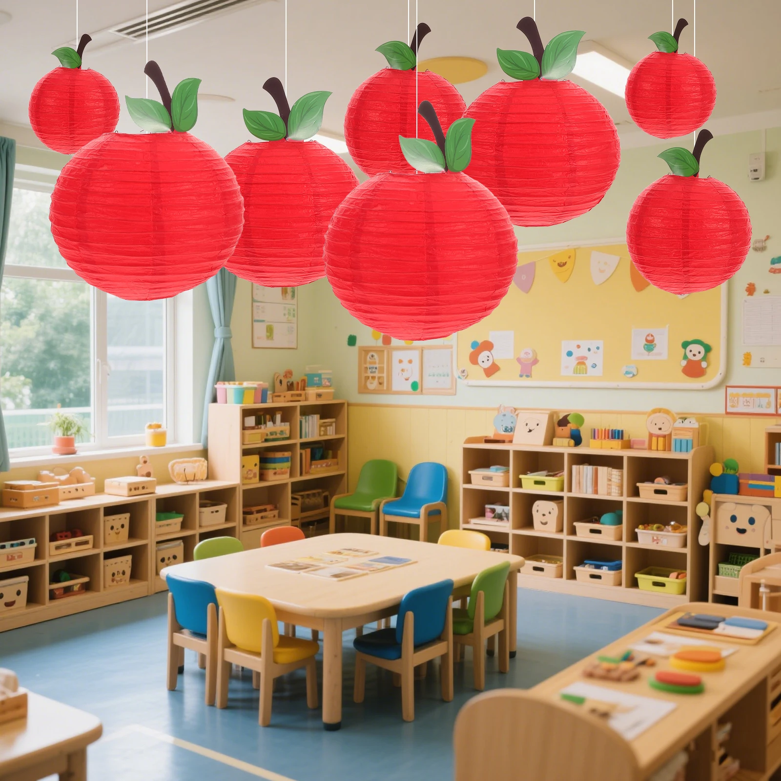 

6Pcs Apple Shaped Paper Lanterns Red Back to School Decor Birthday Party Hanging Lanterns Fruit Hanging Decorations