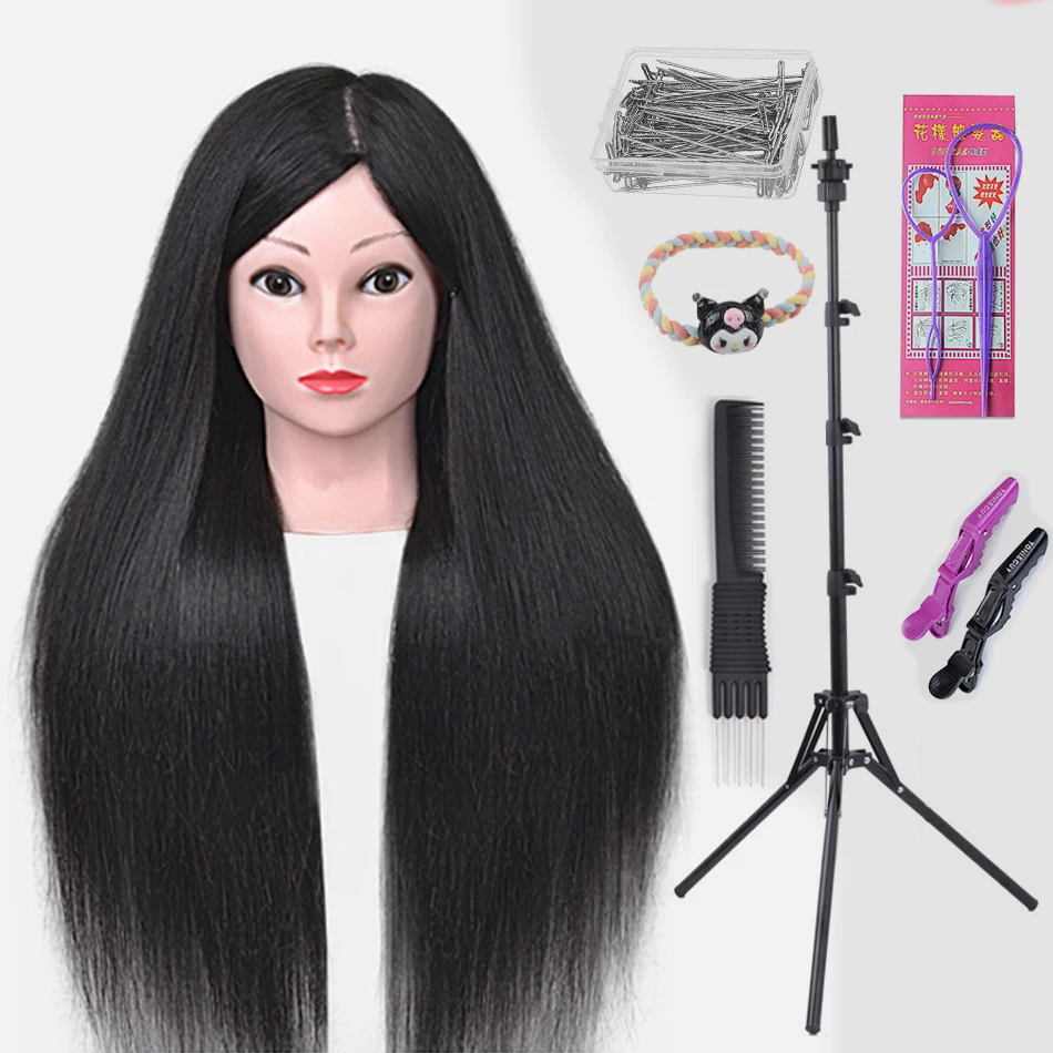 

New Female Mannequin Training Doll Head With 80% Real Hair For Hairsyles Hairdressing Cosmetology Dolls Head With Stand Tripod