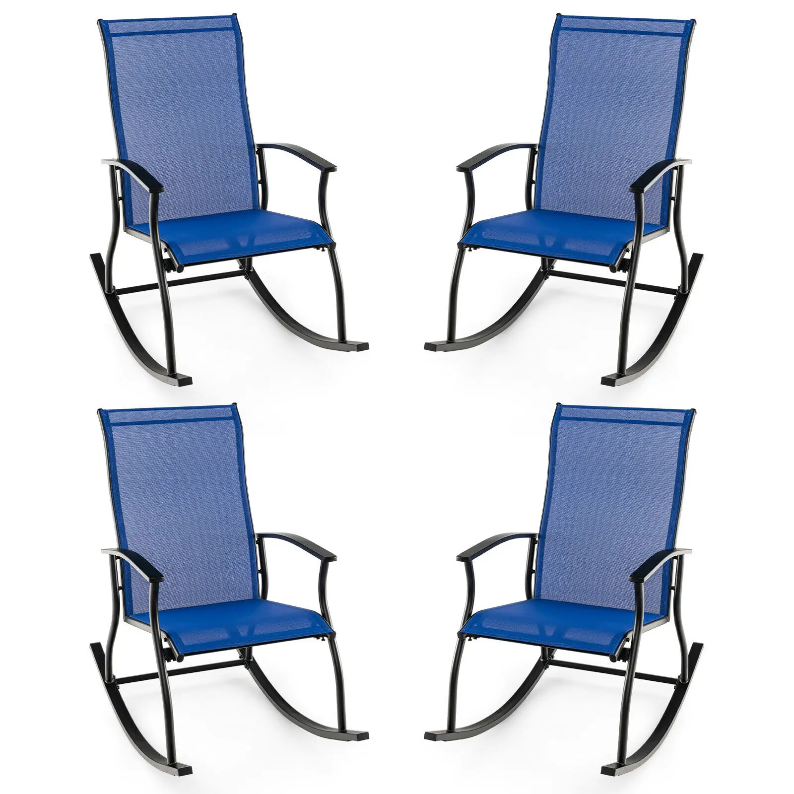 4 szt. Krzeseł bujanych na patio z stabilną metalową ramą i płynnym, bezpiecznym mechanizmem bujania