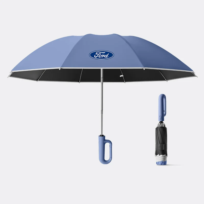 Ford Automatischer Faltschirm, 105 cm, verstärkt, 30 Rippen, wind- und wasserdicht, Outdoor-Reiseschirm mit anpassbarem Logo