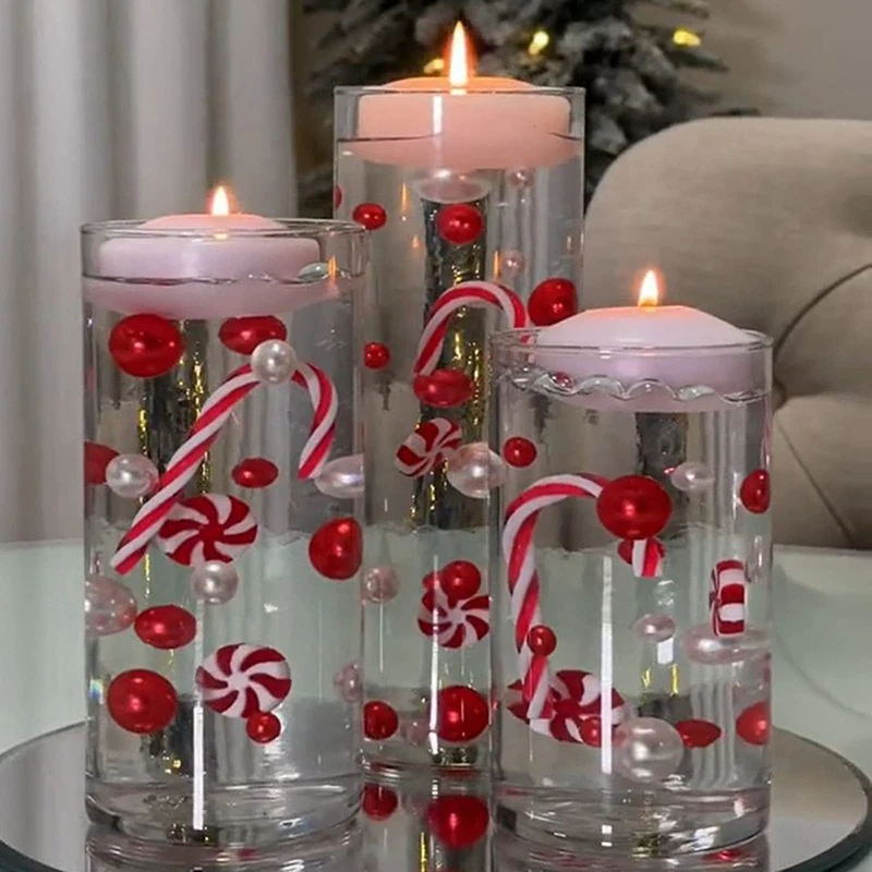 DIY Weihnachten Vase Füllstoff Perlen Set Weiß Rot Zuckerstange Perle Perle Acryl Weihnachten Vase Füllstoff Weihnachten Schwimmende Perlen Füllstoff Set