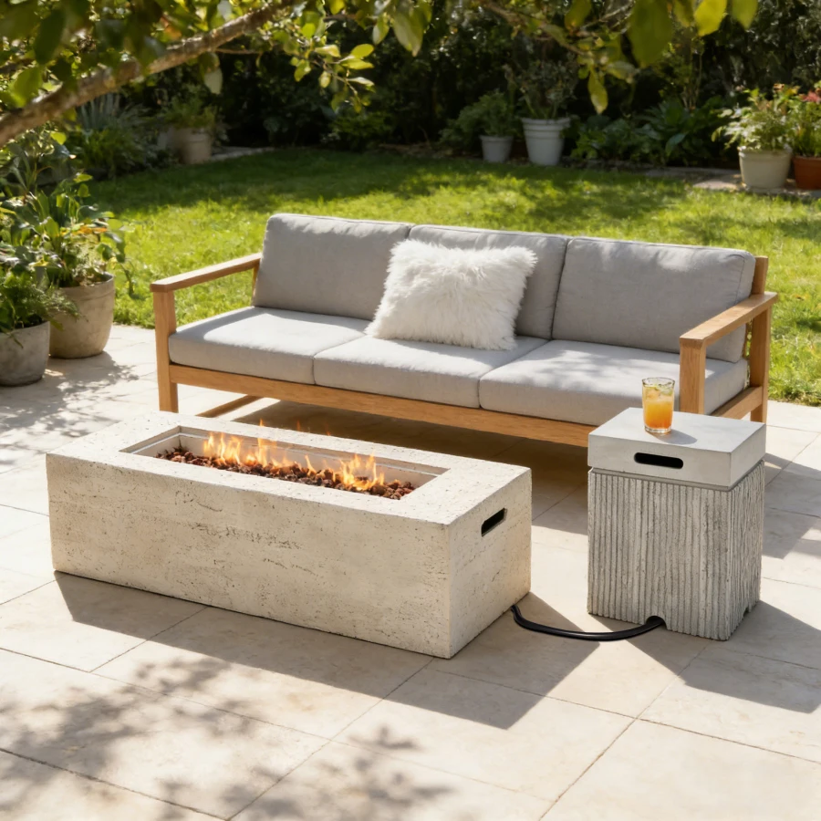 

Patio backyard propane fire pit set: stainless steel, black, 40, 000 BTU output with lava rocks and waterproof MGO tank cover t