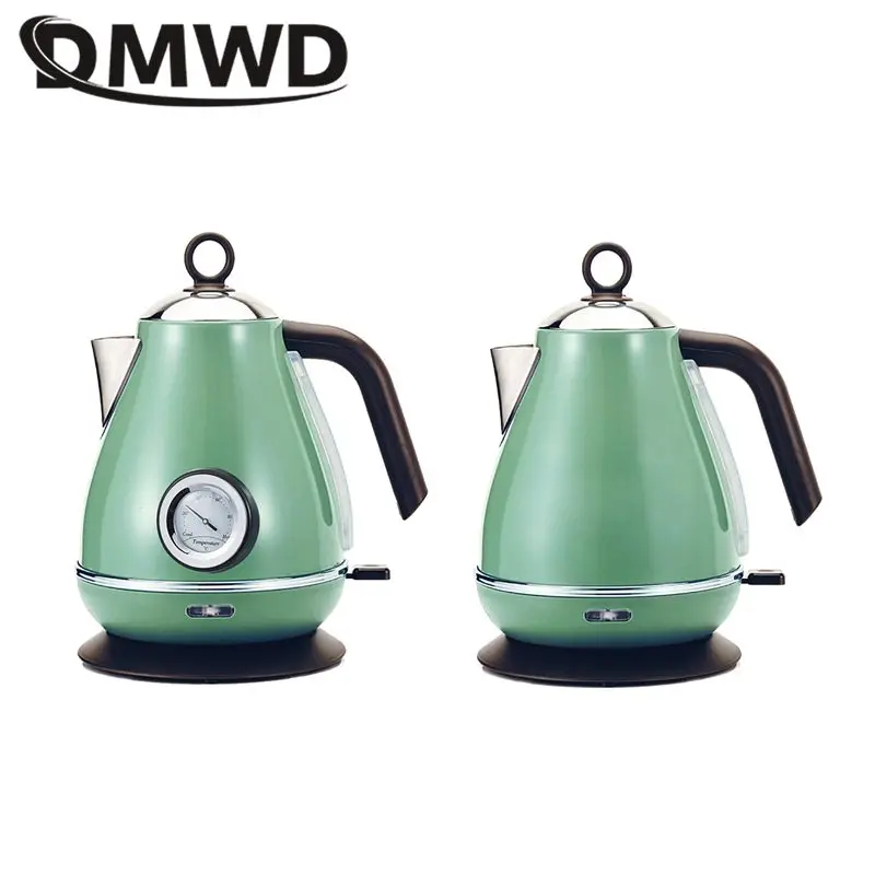 DMWD 1.7L bollitore elettrico retrò bollitore per uso domestico Mini caffettiera riscaldatore caffettiera in acciaio inossidabile con misuratore di temperatura
