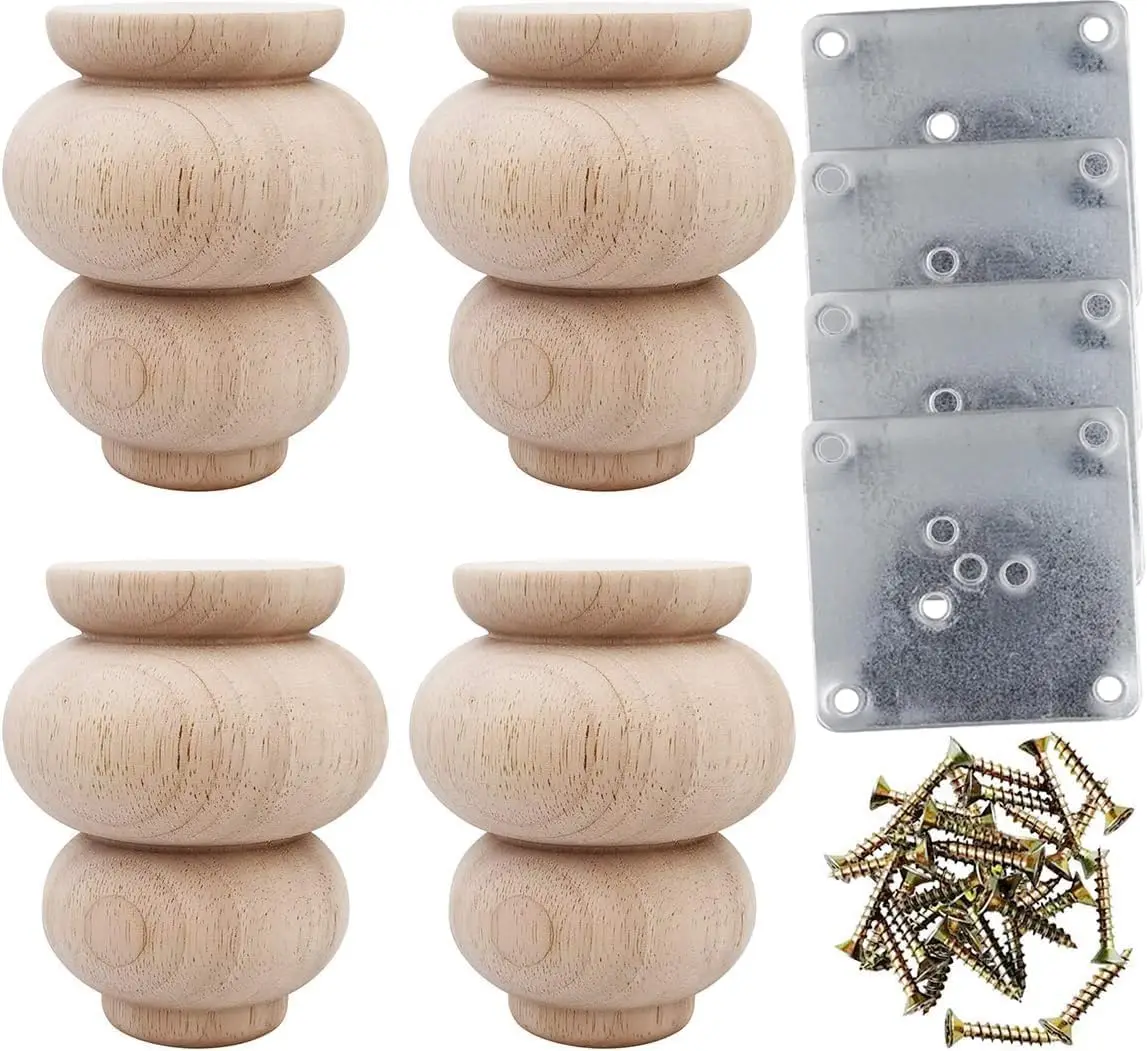 

4-дюймовые деревянные ножки для мебели: для дивана, кушетки, стула, пуфика, двухместного дивана, тумбы — необработанные ножки-«бунфуты», комплект из 4 штук