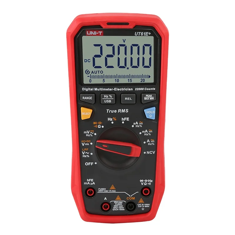 

UNI-T Voltage Tester 1000V True RMS Digital Multimeter Resistance Capacitance Frequency 220MHz Display Count 22000 Tester UT61E+