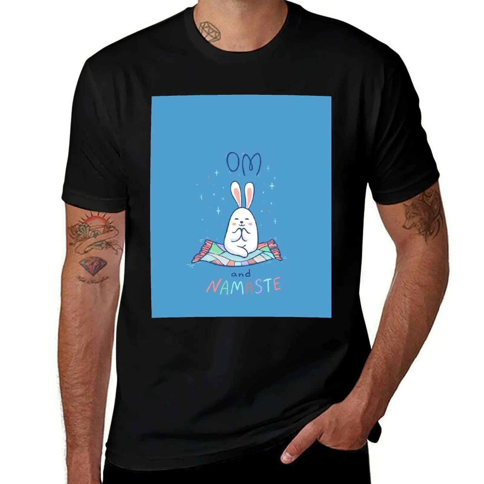 

Meditation and Bunny. Om and Namaste T-Shirt Mechanic Work Tee Shirt
