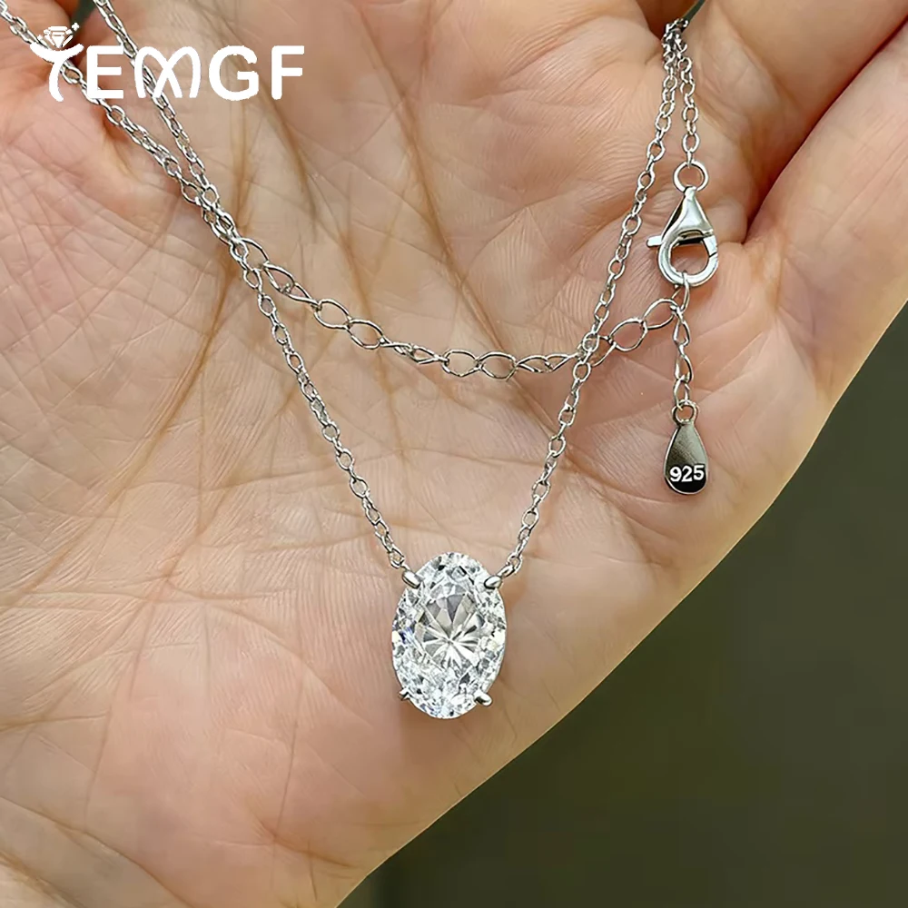 

TEMGF 1CT/2CT/3CT Oval Cut Moissanite Pendant Necklaces for Women S925 Silver Chain Plated 18K Gold Wedding Fine Neck Jewelry