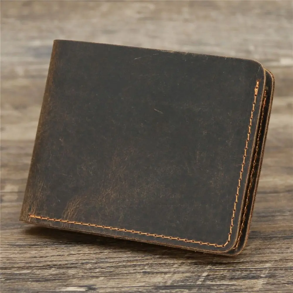 Bifold Design Men Genuine Leather Wallet Short Style Minimalist Coin Purse Retro Lightweight Handmade Wallet Cartera Hombre