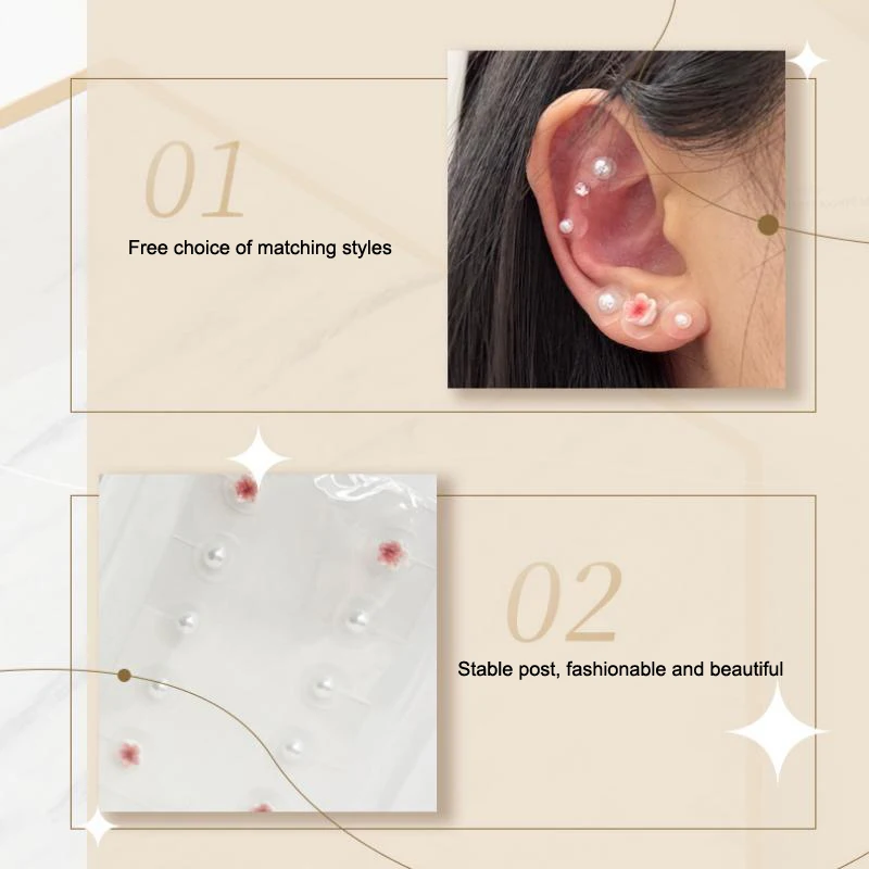20 Pcs Fashion Cherry Blossom Pearl Ear Point Stickers Ear Pressure Patch Rhinestone Acupuncture Auricular Ear Stickers Massager