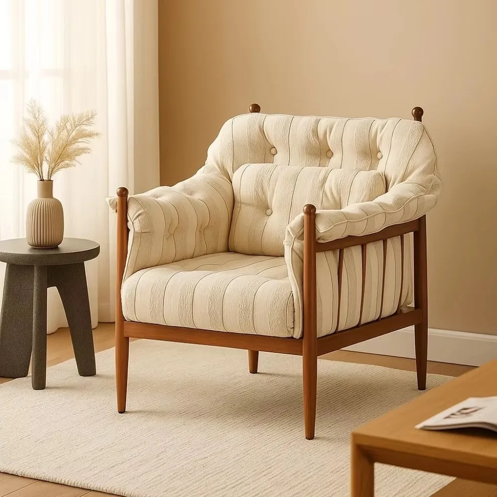 

Modern Minimalist Tufted Wooden Lounge Chair Luxury Comfortable Recliner Rocking Sofa for Home Use Retro Balcony Leisure Living