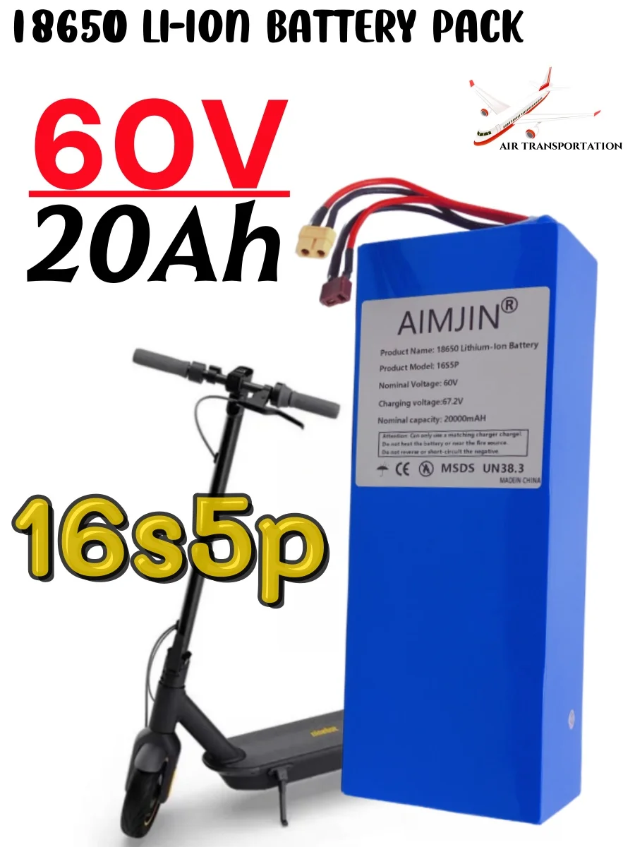 60V 16S5P 20Ah Li-Ionen-Akku 67,2V 2000W Elektroroller-Akku Eingebautes 50A BMS
