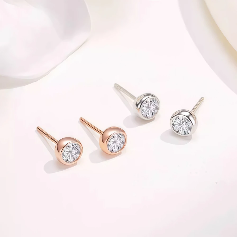 

LinkerLove Moissanite Bubble Stud Earrings 1CT Bezel Setting Diamond Earrings for Woman Rose Gold Plated 925 Silver Fine Jewelry