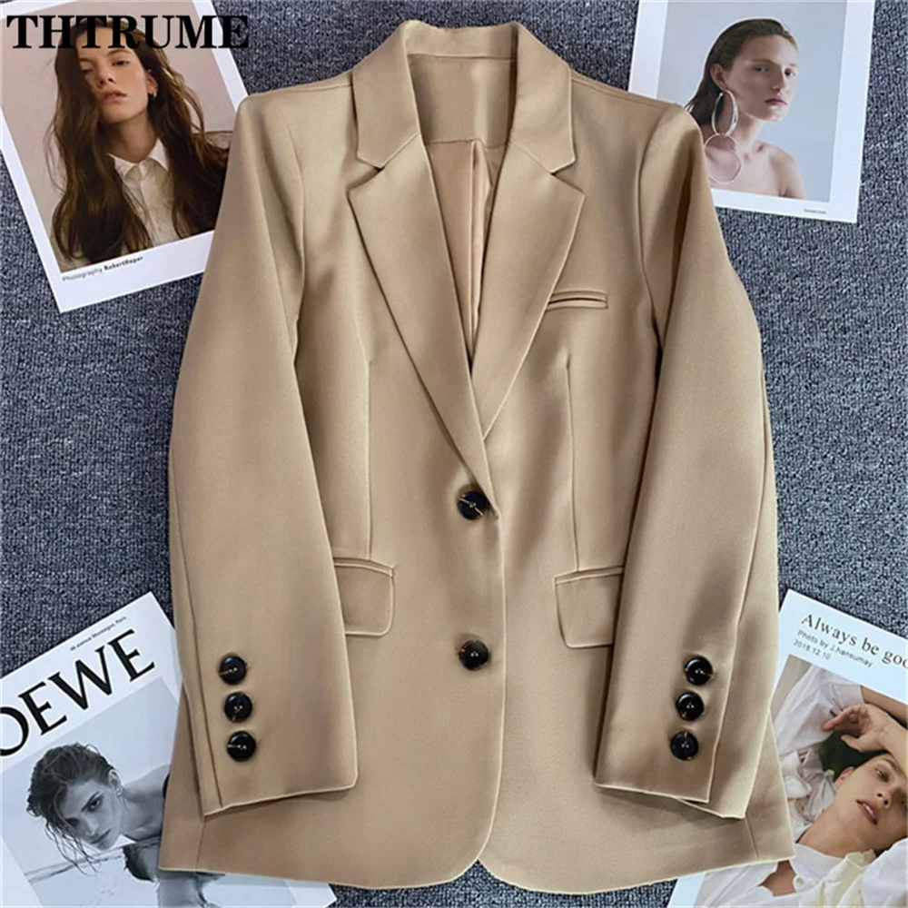 Fashion Women Autumn Blazers Elegant Solid Single Breasted White Basic Pocket Loose Streetwear Casual Office Lady New Blazer