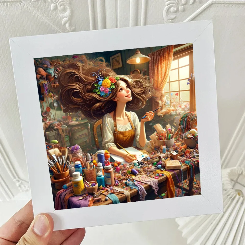 Diamond Painting A Woman Working In A Chaotic Room Cartoon Girls DIY Full Drills 5D Mosaic Kits Embroidery Cross Stitch Decor