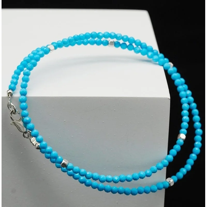 Blue Turquoise Smooth Round 4MM Gemstone Beaded Healing Handmade Necklaces 18