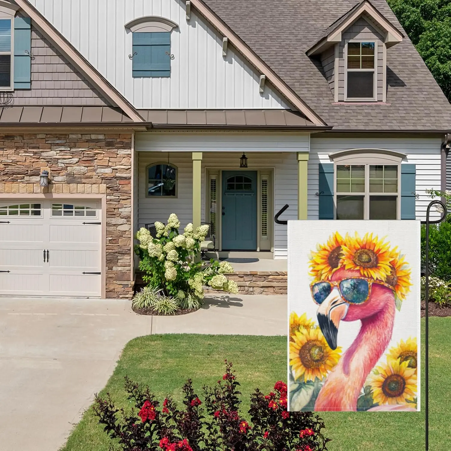 Welcome Flamingo Sunflowers Decorative Garden Flag, Home Yard Outdoor Decor, Spring Summer Seasonal Small Outside Decoration ZZM