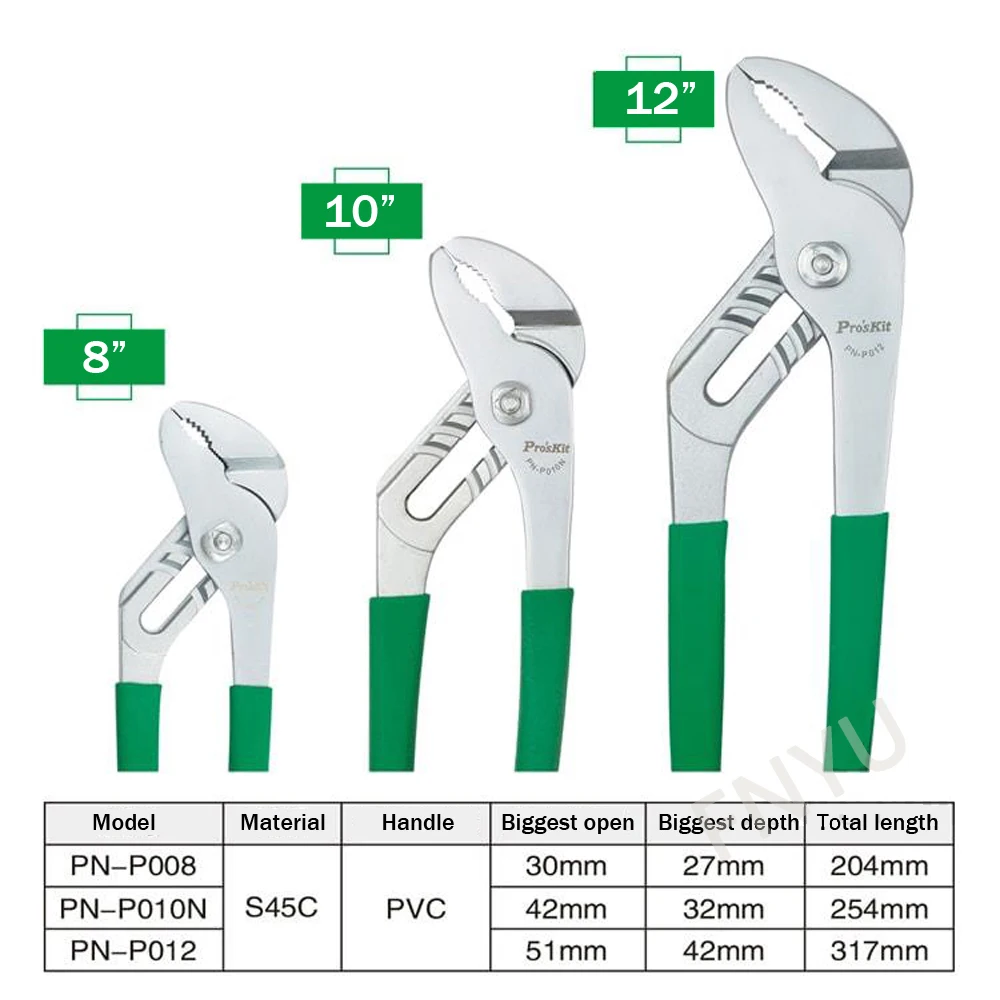 Pro'sKit PN-P 8นิ้ว10นิ้ว12นิ้วฟังก์ชั่น Water Clamp ปั๊ม Clamp เครื่องมือ