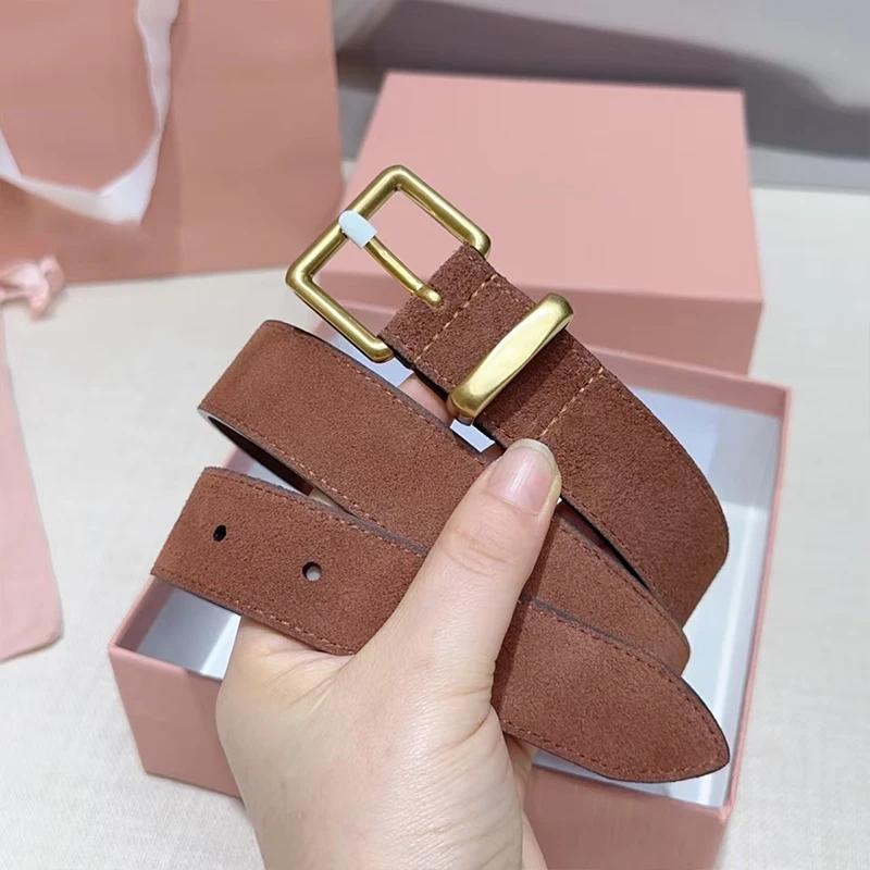ヴィンテージスエード牛革ピンバックルレディースベルト、ドレスやコート用の高級本革ウエストバンド