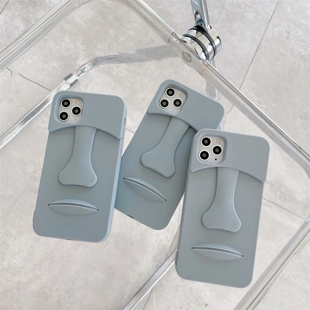 عيد الفصح جزيرة تمثال جراب هاتف آيفون 17 برو ماكس/16/15/14/13/12/11/XR ثلاثية الأبعاد رئيس صورة غطاء سيليكون فوندا آيفون 17