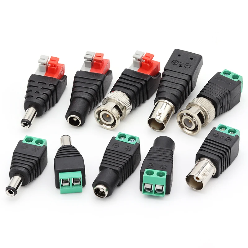 2/5/10PCS DC 12V Männlich Weiblich BNC Anschlüsse 5,5*2,1mm/2,5mm Schweißen-Freies Power DC Stecker Adapter Jack Steckdosen Für LED CCTV Kamera