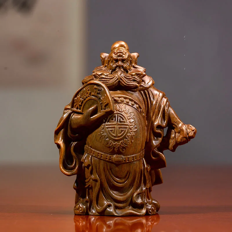 

XS732- 10 CM Zhong Kui Figurine Green Sandalwood Sculpture Chinese Mythology Traditiona Decoration Craft Gift Miniatur Ornaments