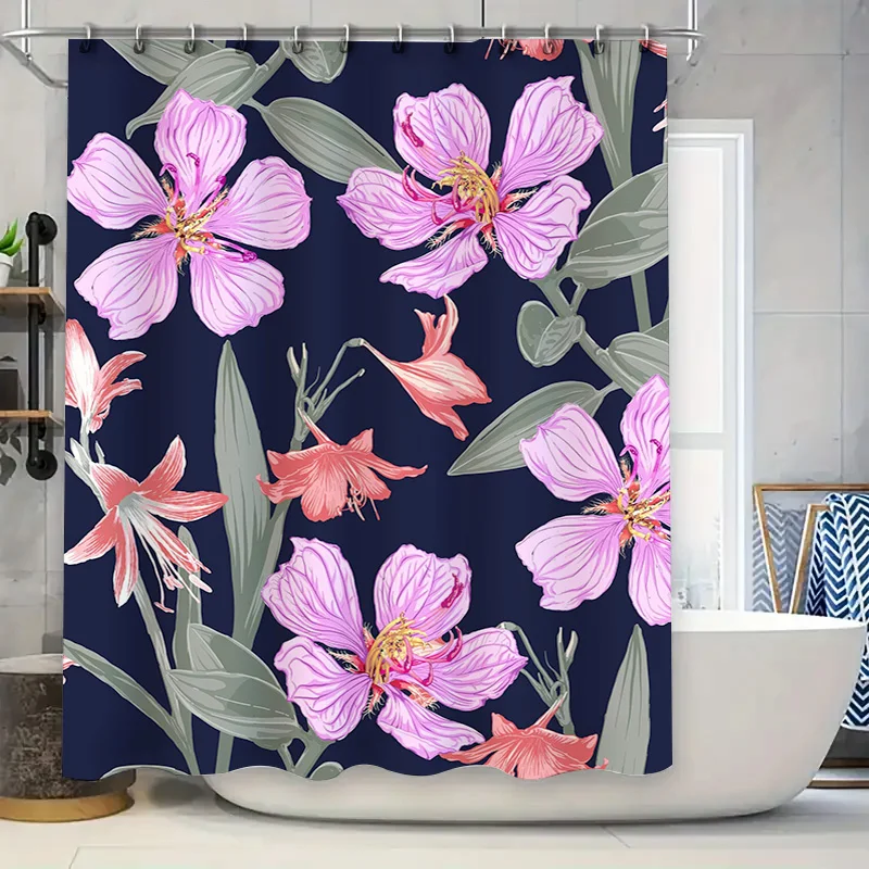 

Роскошная занавеска для душа в ванной комнате с большим цветочным узором, водонепроницаемая ткань с 3D принтом, темно-розовый, белый цветочный дизайн, идеально подходит для